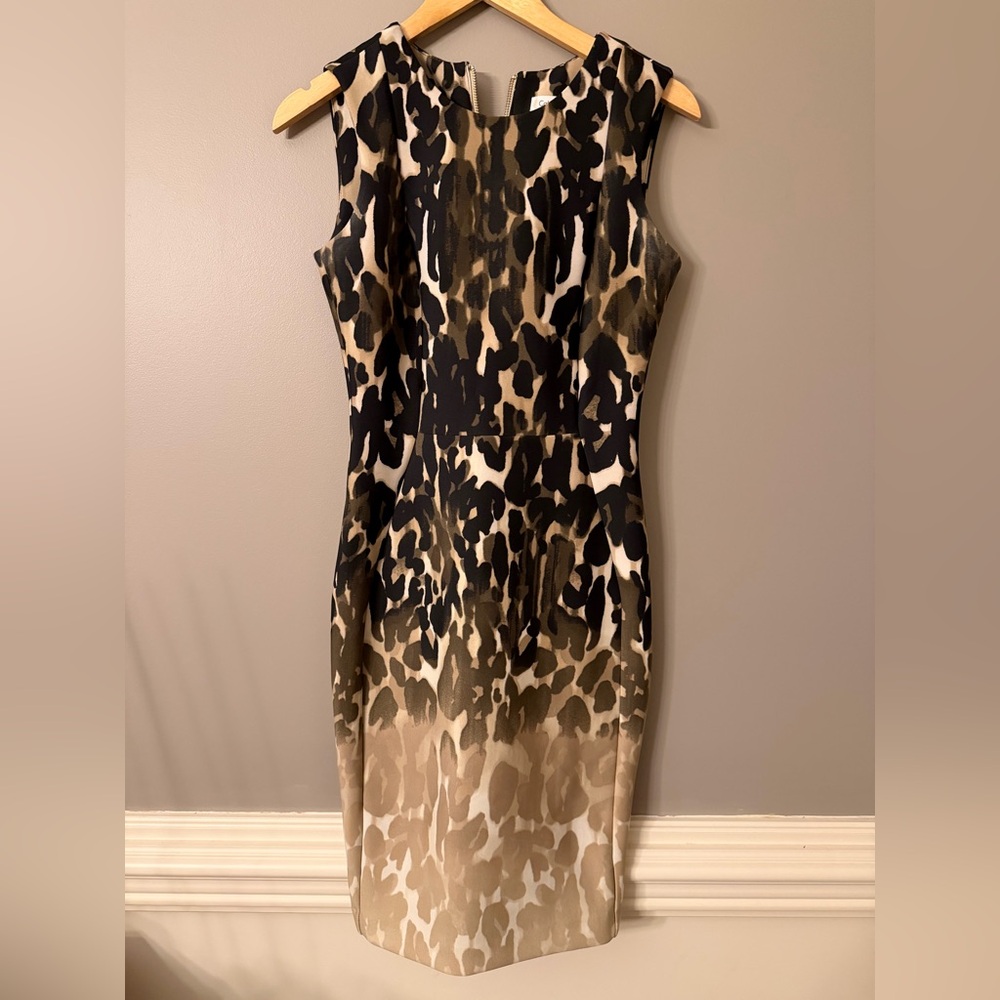 CALVIN KLEIN Ombre Leopard Neoprene Slimming Sheath Dress Sz 4 Animal Print - Picture 2 of 8
